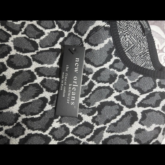 New Orleans Knitwear Sweater Cardigan Grey Black Leopard Print Size 3 Large NWT - Picture 5 of 10